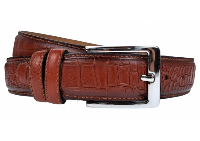 Curea barbati, eleganta, pentru costum, din piele naturala, Maro, 3.4cm - CK69M